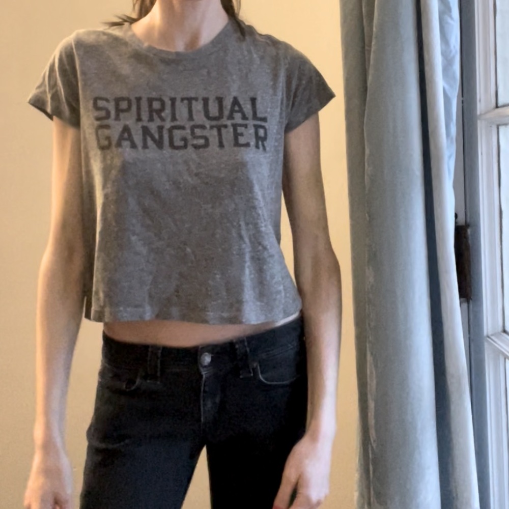 Spiritual Gangster Text Graphic Logo Gray Soft Boxy Tee 👐📿🙏🏼🫶🏻